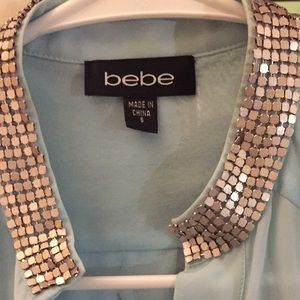 Bebe baby blue sheer button down shirt size Small